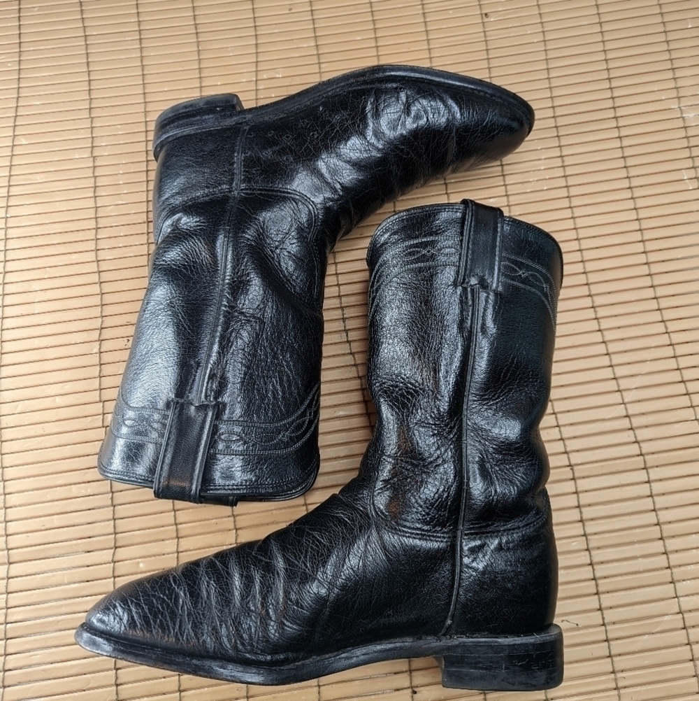 Justin Boots, Black, Exotic Smooth Ostrich Quill leather, Ropers, Mens Size 8D. - Picture 8 of 10